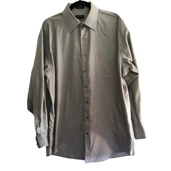 AXCESS- MENS STRIPED GREY 100% COTTON NON-IRON BUTTON-DOWN SHIRT SIZE NECK 17 - Picture 2 of 7